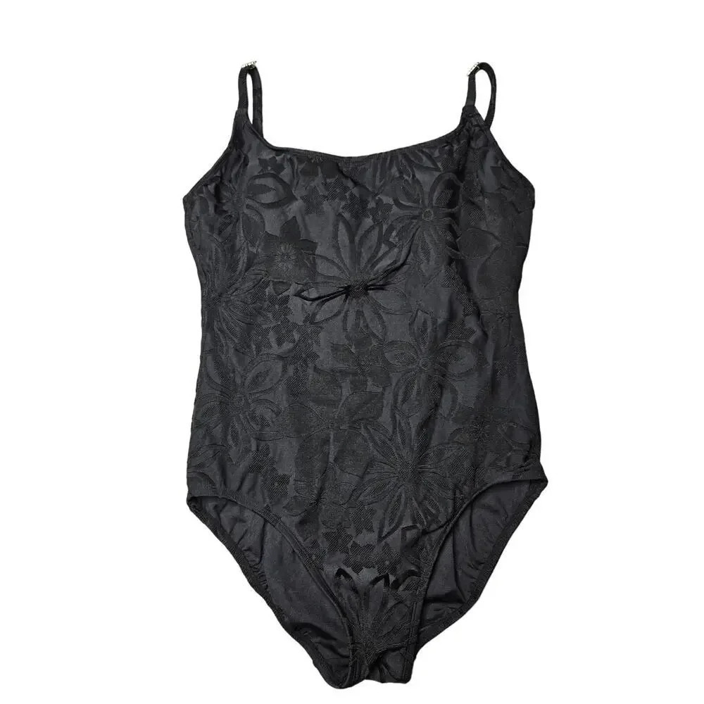 Croft‎ & Barrow Black Embroidered Floral One-Piece Swimsuit